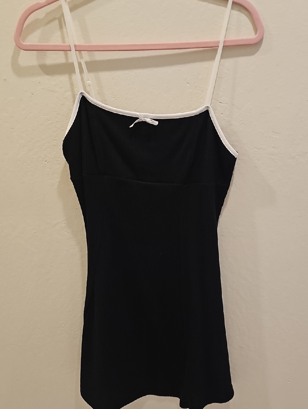 Black Ribbed Dress with White Trim